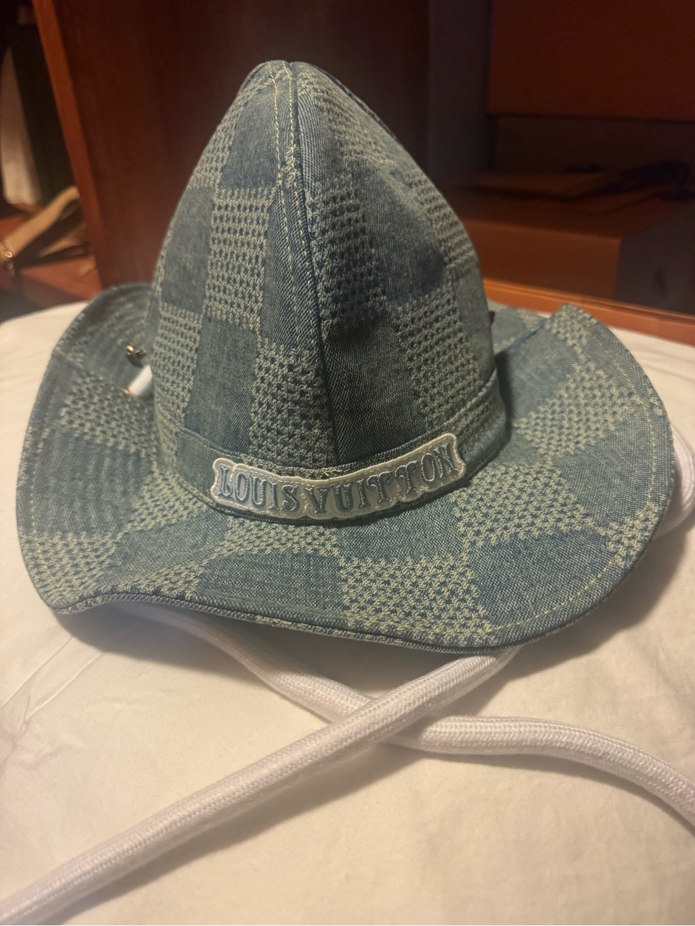 Louis Vuitton Pharrell Denim Check Cowboy Hat - Denim Blue Brand New
